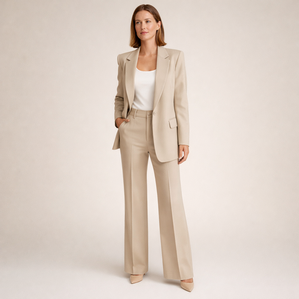Stijlvol damespak met blazer en flared broek