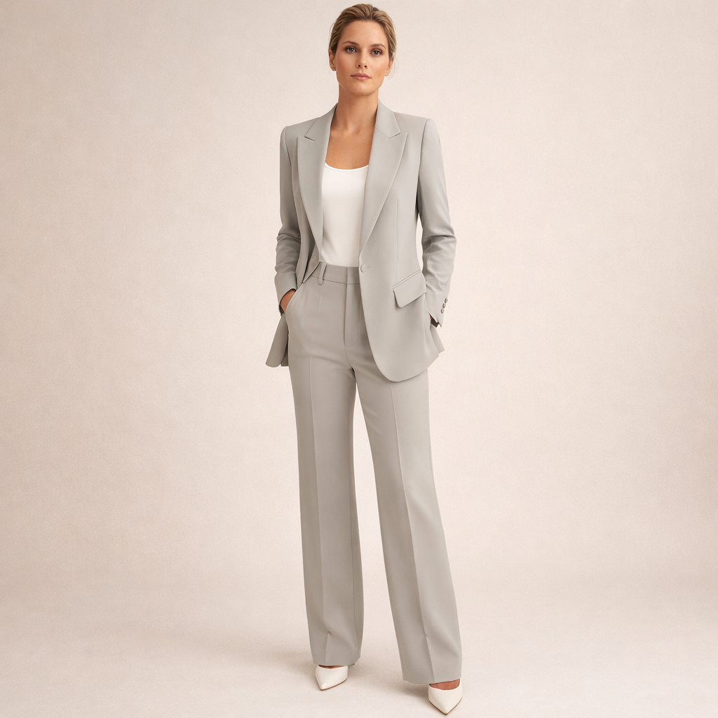 Stijlvol damespak met blazer en flared broek
