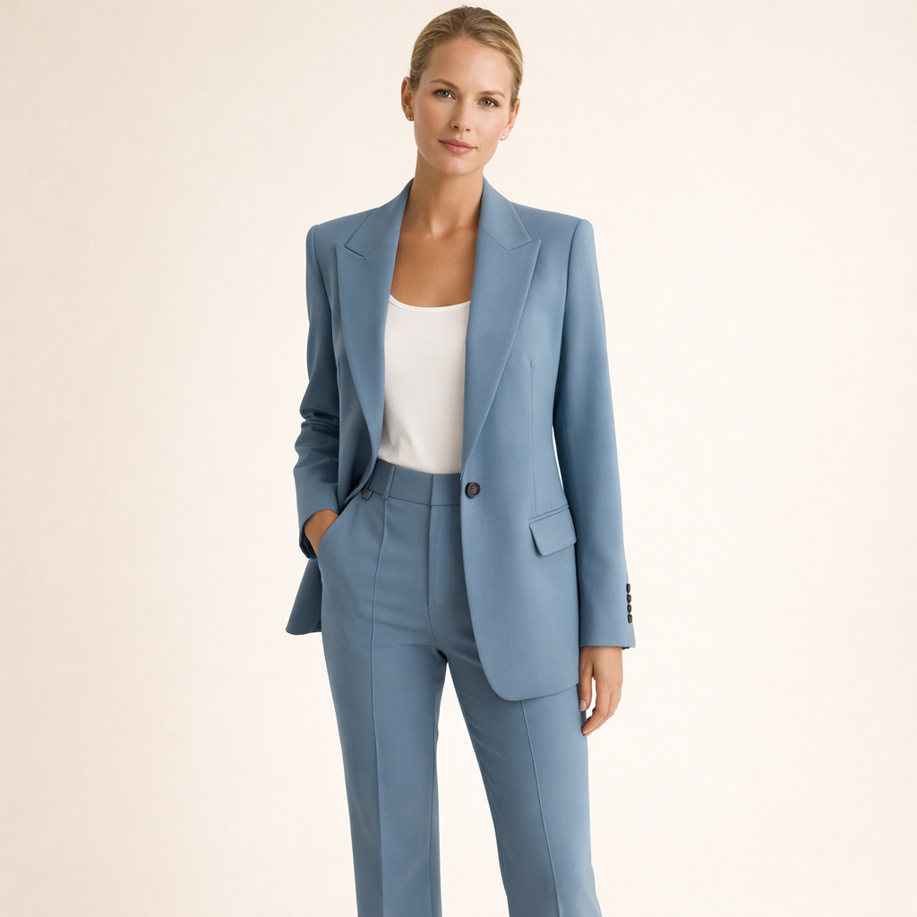 Stijlvol damespak met blazer en flared broek
