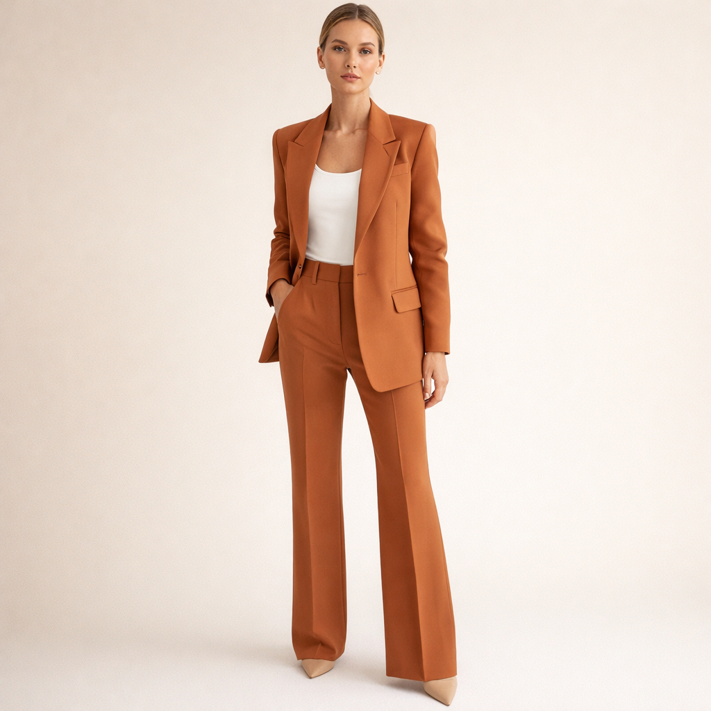 Stijlvol damespak met blazer en flared broek