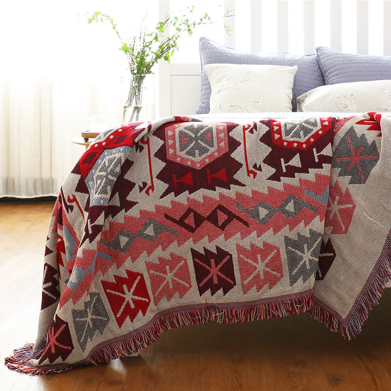Bohemian gebreide plaid - Omkeerbaar met kwastjes