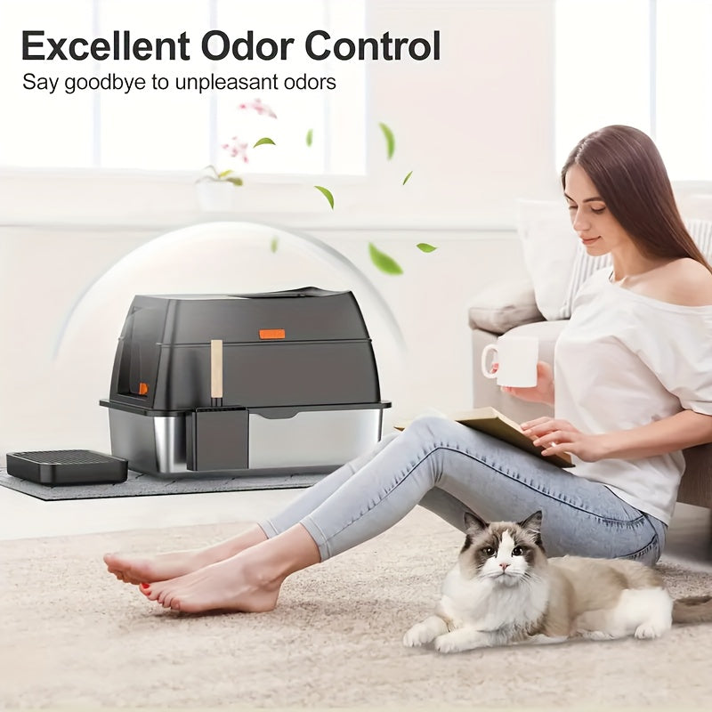 Extra Grote RVS Kattenbak met Schep en Antislipmat
