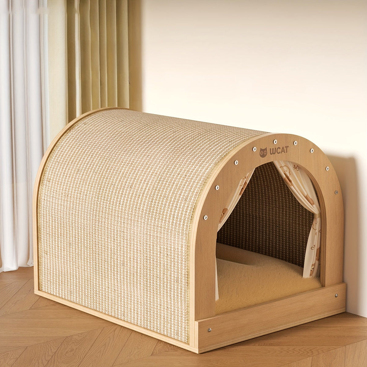 Gebogen Kattenbed met Geïntegreerde Sisal Krabplank