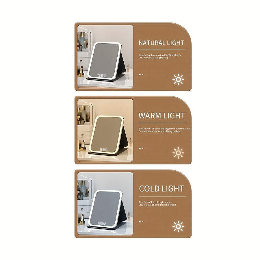 Opvouwbare LED-make-upspiegel met 3 lichtkleuren