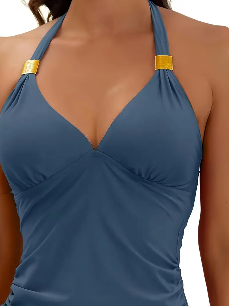 Tankini met V-hals en hoog getailleerd broekje