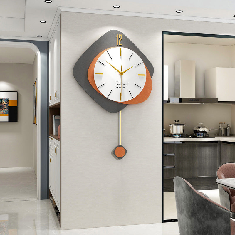 Geometrische wandklok met slinger - MDF en stil uurwerk