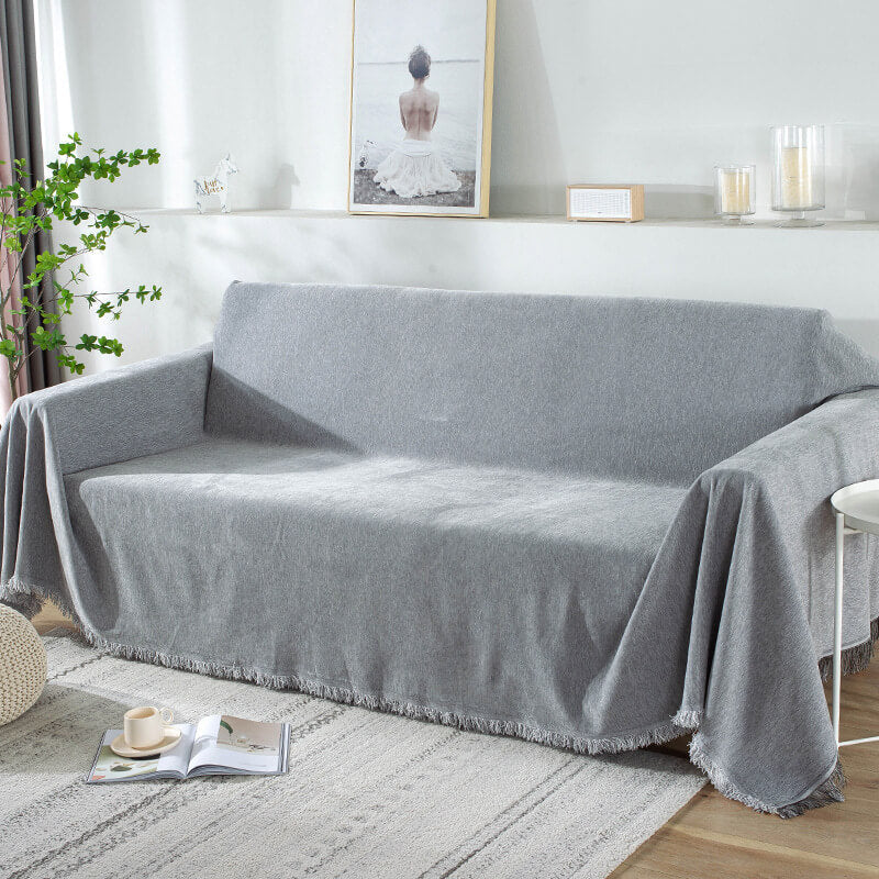 Chenille bankplaid - Stofwerende beschermer met kwastjes