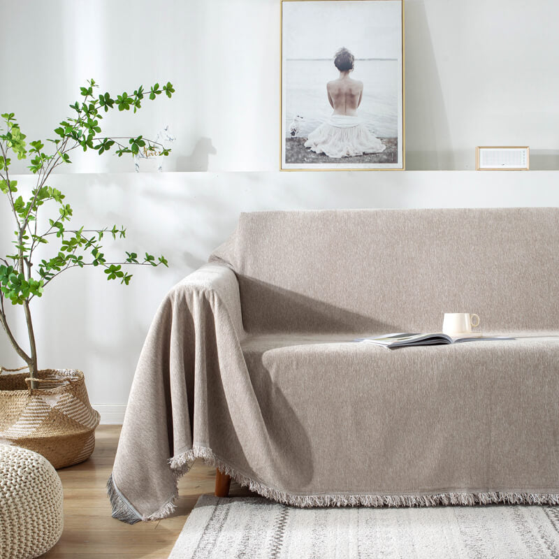 Chenille bankplaid - Stofwerende beschermer met kwastjes