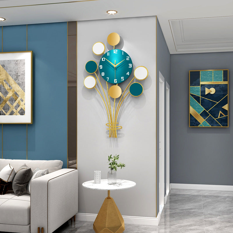 Ballon wandklok - Blauw en goud met stil uurwerk