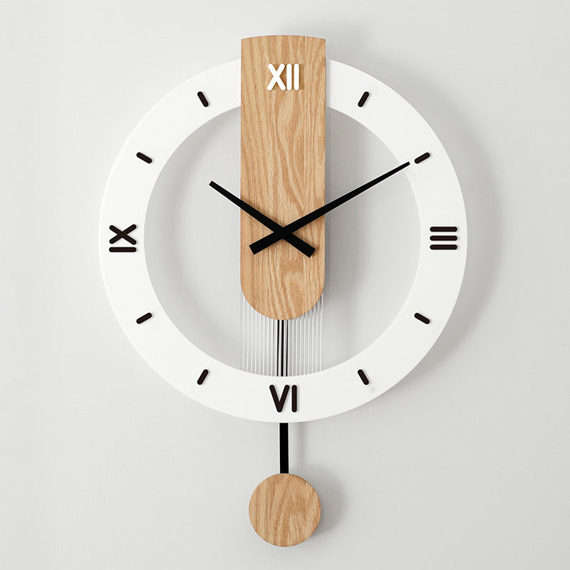 Massief houten wandklok - Stil uurwerk met houten slinger