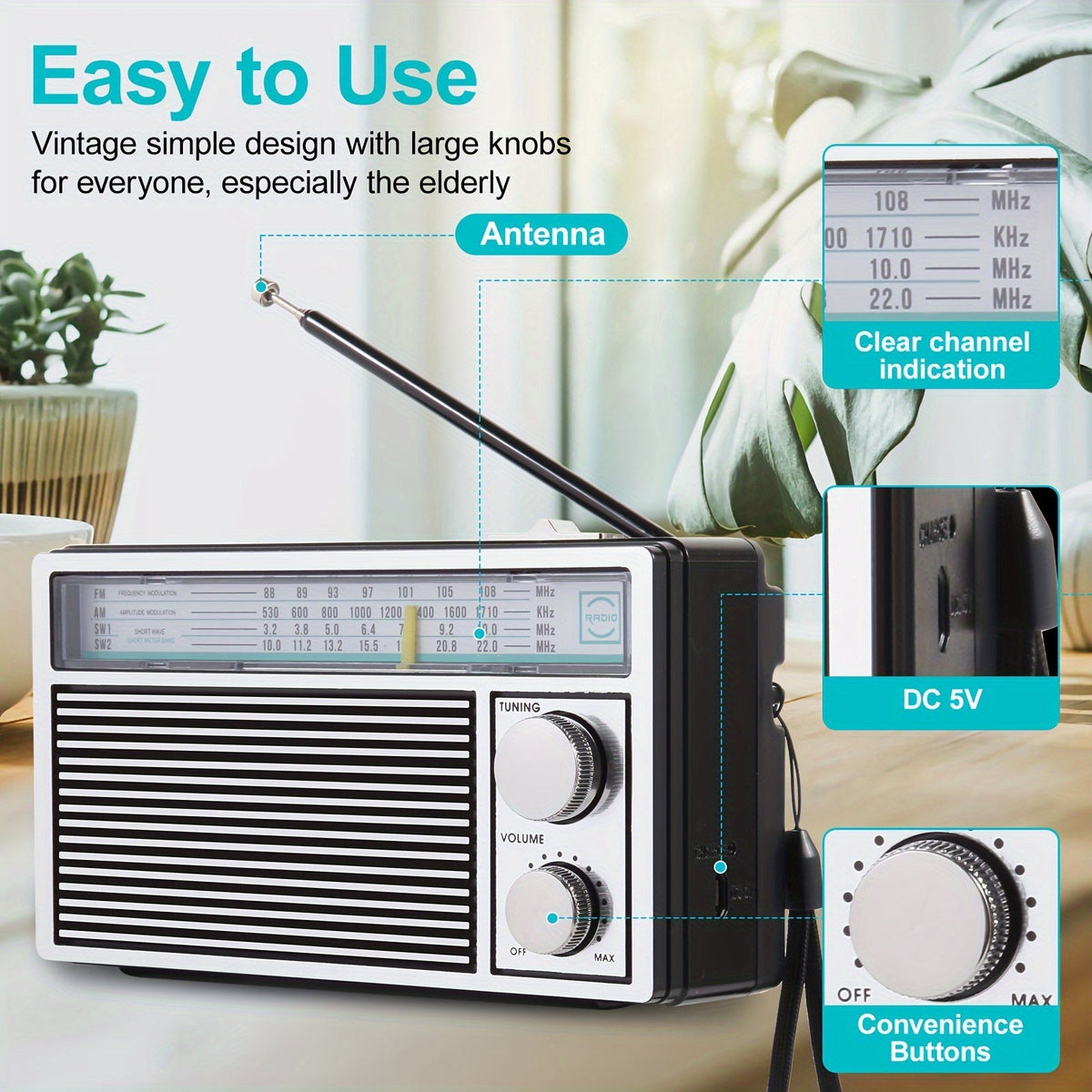 Draagbare retro radio met AM, FM en korte golf