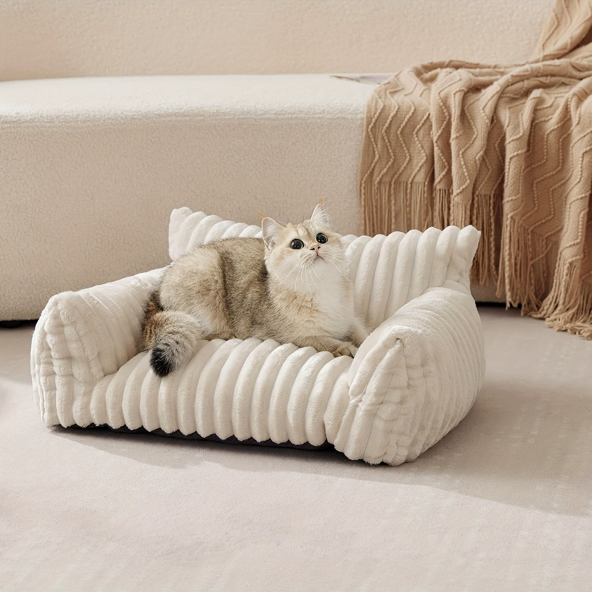 Zachte Kattenbank van Corduroy Fleece met Pluche Voering