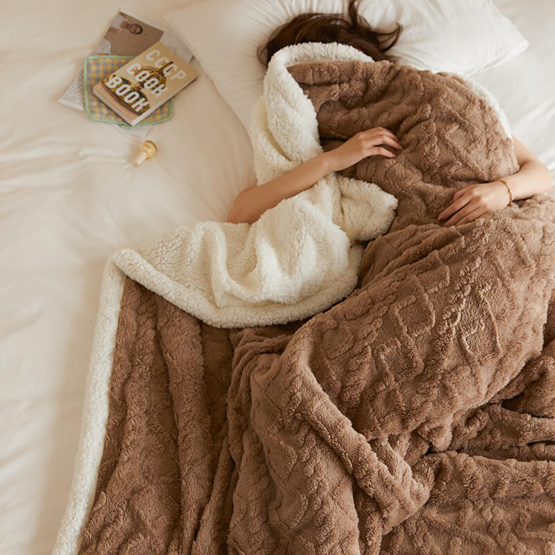 Omkeerbare Sherpa fleecedeken - Polyester met 3D ruitpatroon