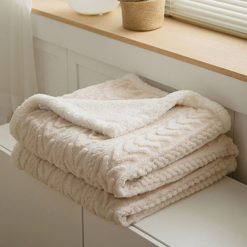 Omkeerbare Sherpa fleecedeken - Polyester met 3D ruitpatroon