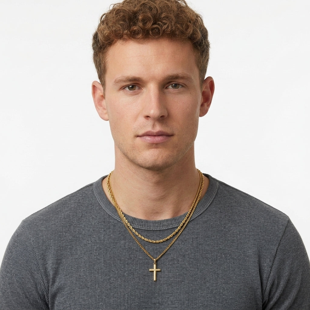 RVS ketting met kruishanger voor heren