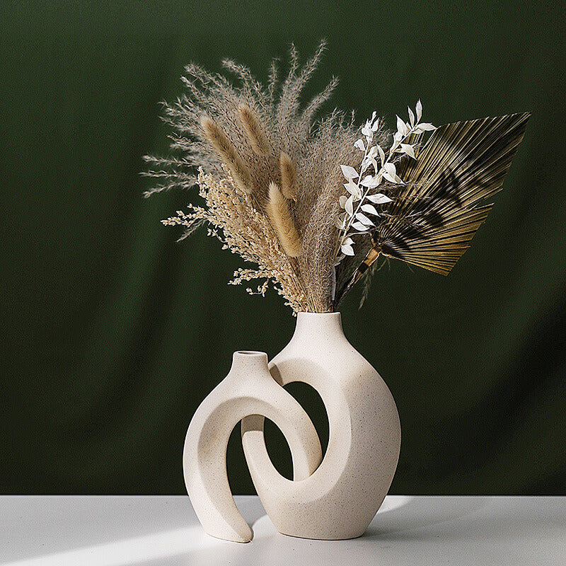Witte keramische vazen - Sculpturale set van twee