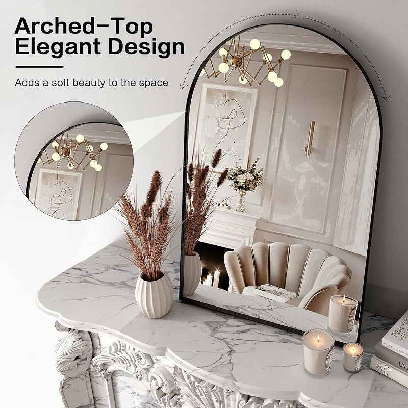 Boogvormige wandspiegel - Aluminium frame en gehard glas