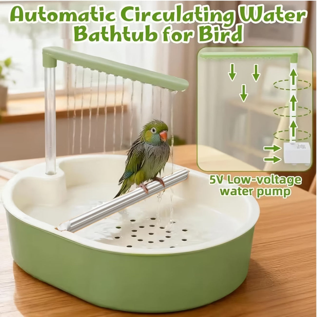 Automatisch USB-Vogelbad met Douchepomp - Set van 2