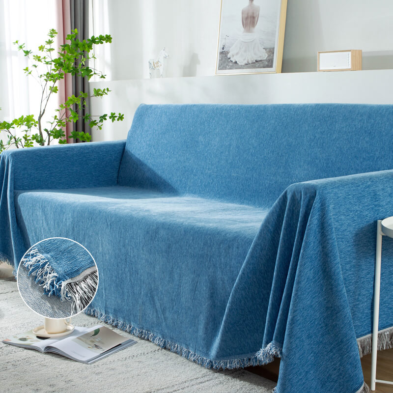 Chenille bankplaid - Stofwerende beschermer met kwastjes