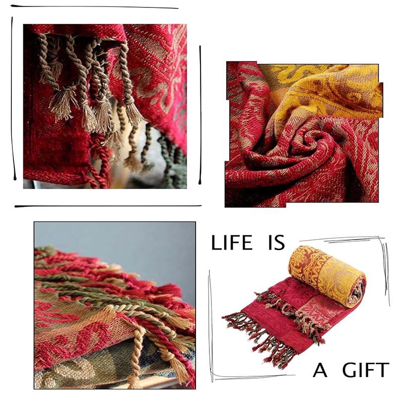 Bohemian chenille plaid - Jacquardpatroon met franjes