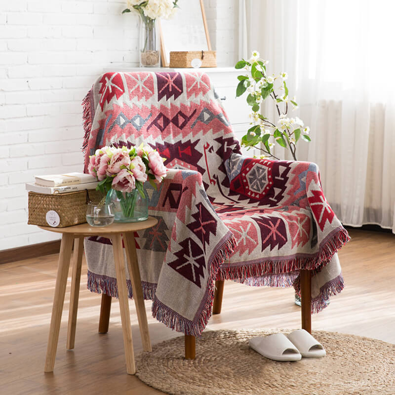 Bohemian gebreide plaid - Omkeerbaar met kwastjes