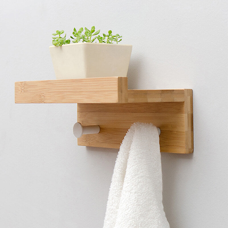 Bamboe wandplank - Zwevende plank met 2, 3 of 4 haken