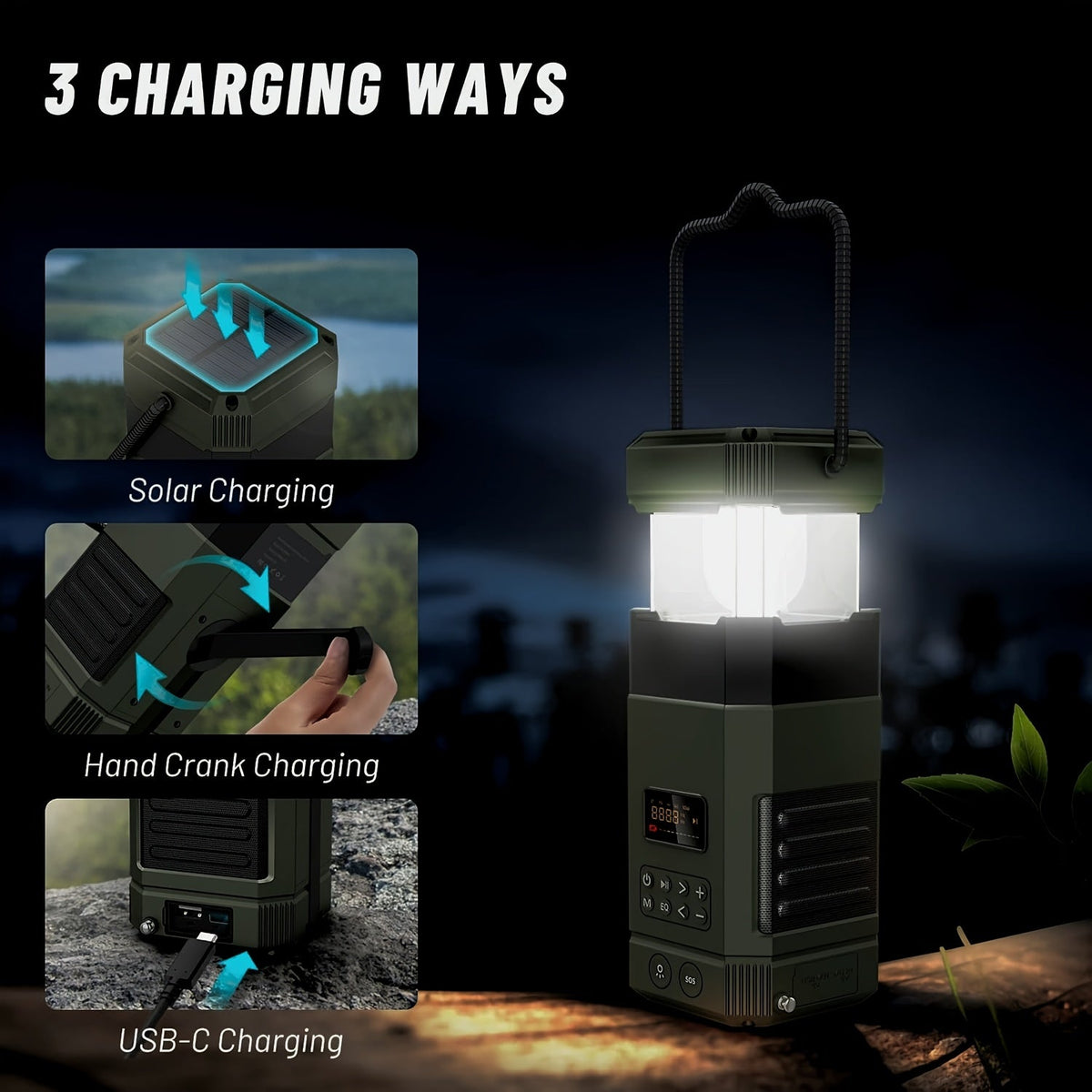 Noodradio met campinglamp, zonnepaneel en 5000mAh-powerbank