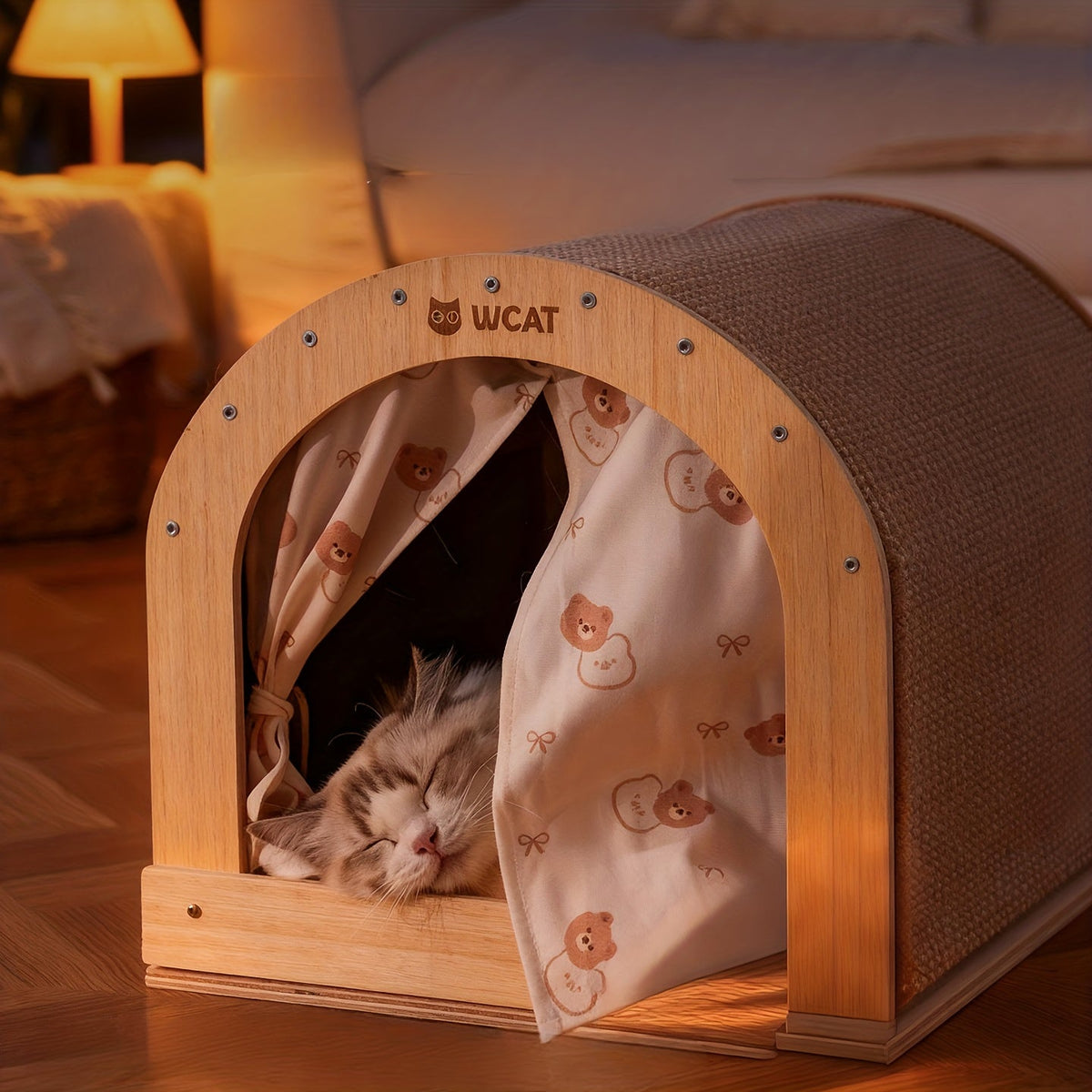 Gebogen Kattenbed met Geïntegreerde Sisal Krabplank