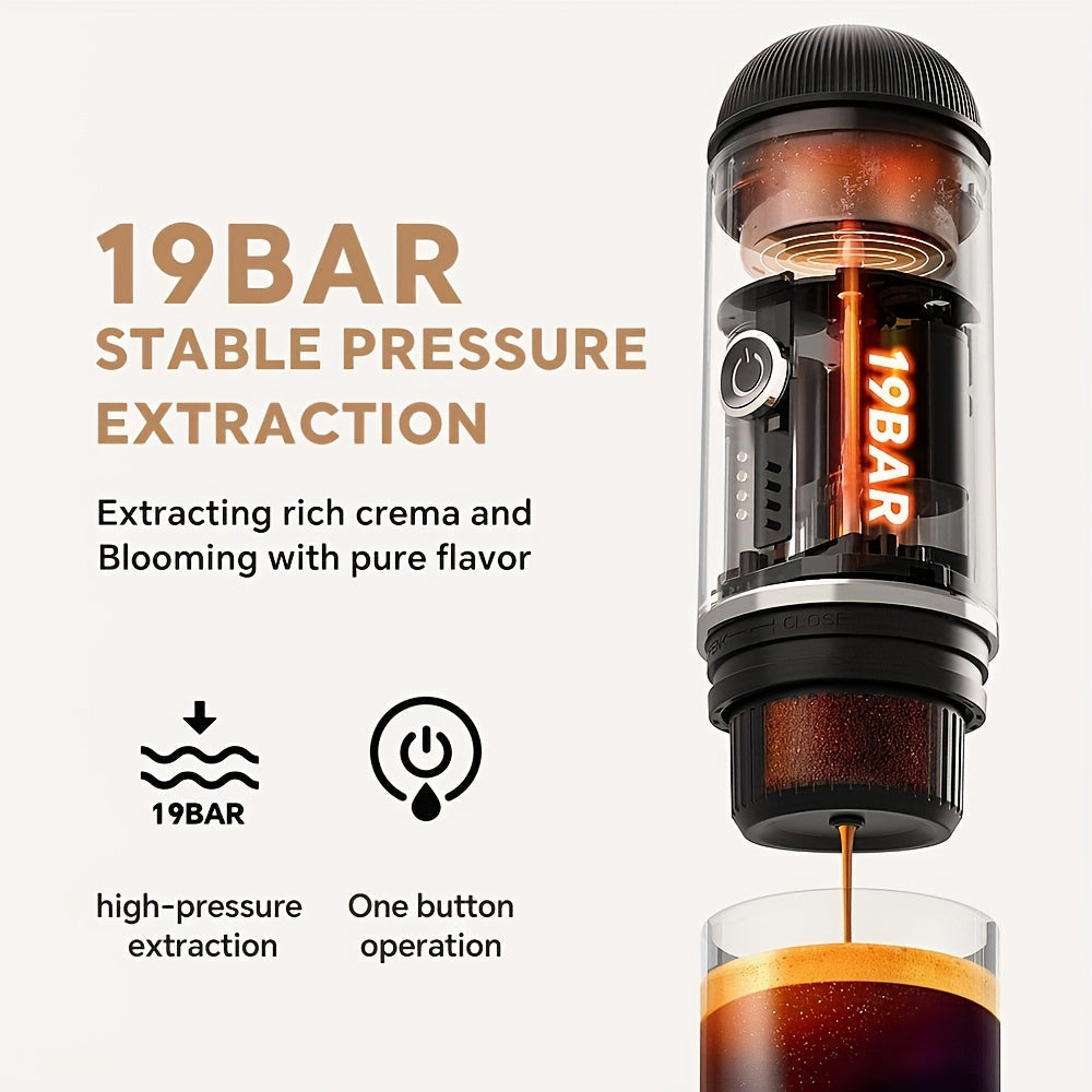 Draagbare elektrische espressomachine voor gemalen koffie en capsules