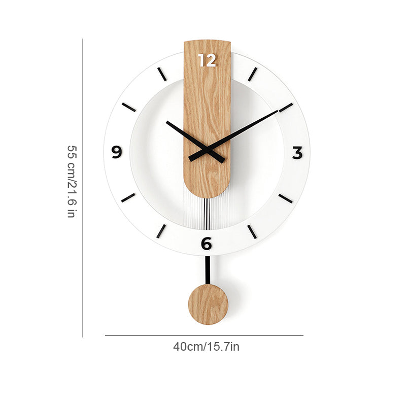 Massief houten wandklok - Stil uurwerk met houten slinger