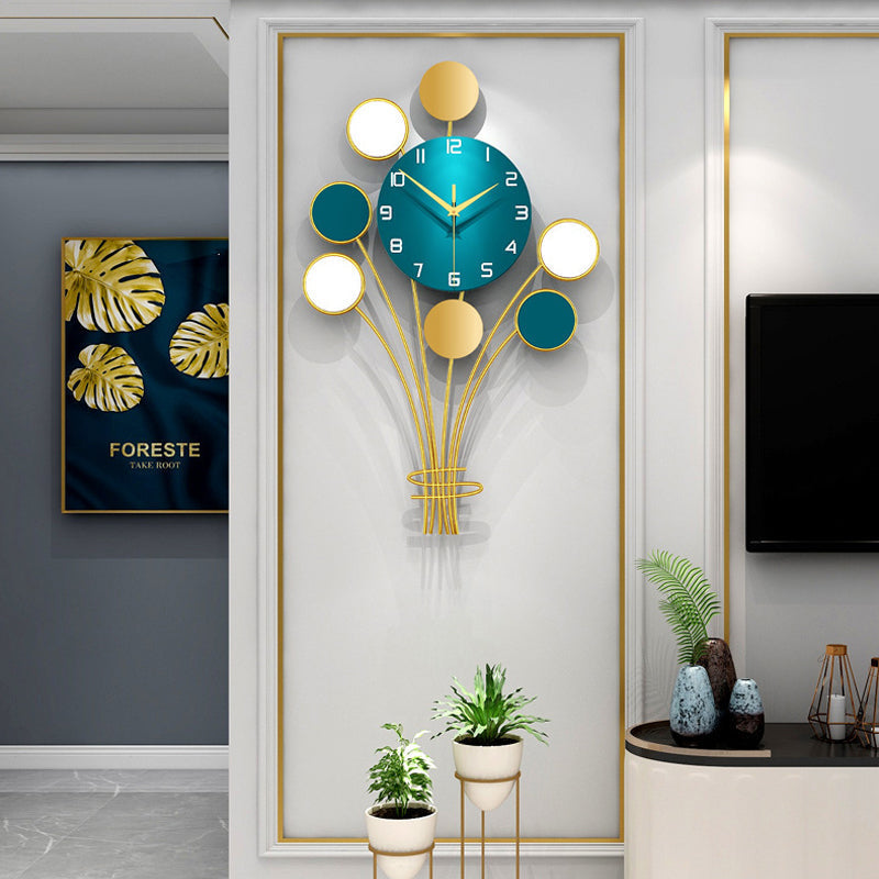 Ballon wandklok - Blauw en goud met stil uurwerk