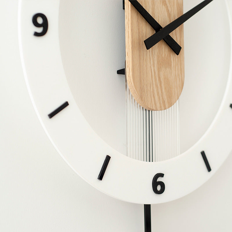 Massief houten wandklok - Stil uurwerk met houten slinger
