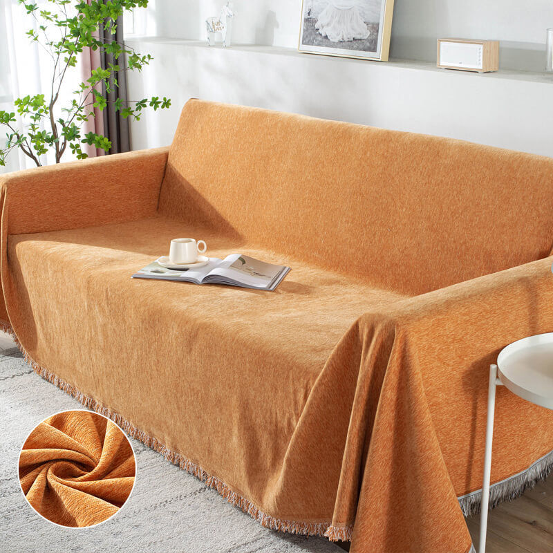 Chenille bankplaid - Stofwerende beschermer met kwastjes