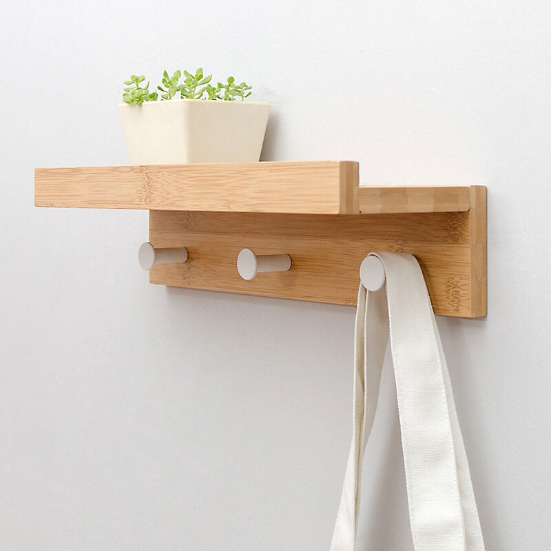Bamboe wandplank - Zwevende plank met 2, 3 of 4 haken