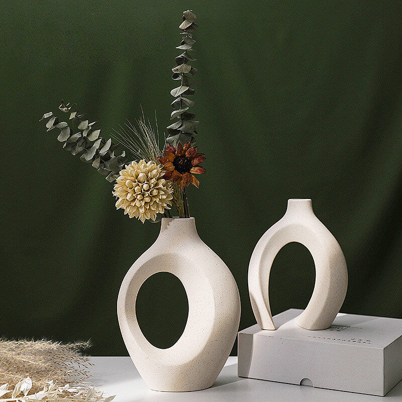 Witte keramische vazen - Sculpturale set van twee