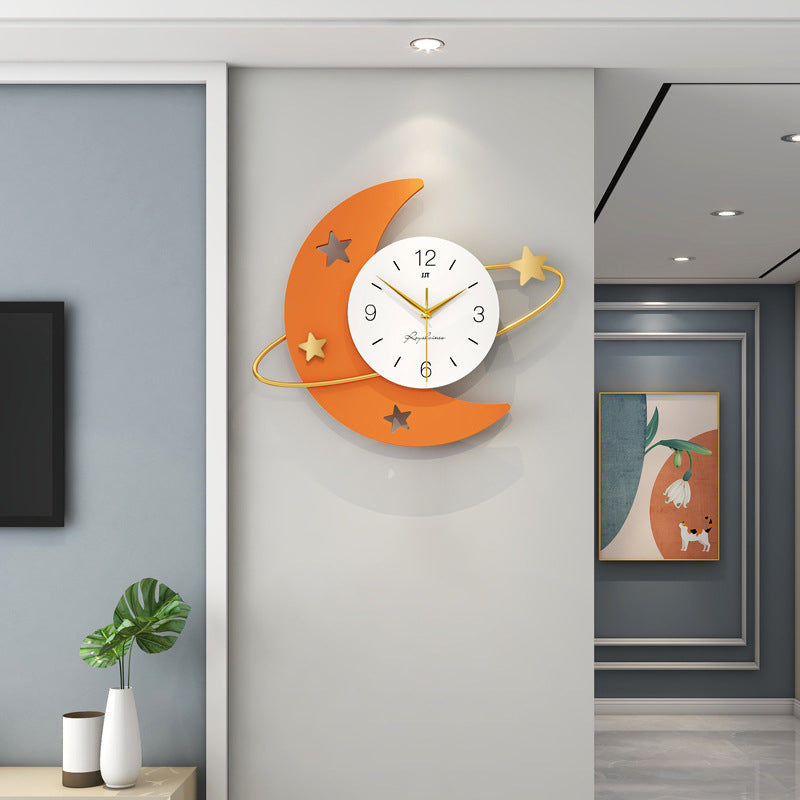 Maan en sterren wandklok - Metalen frame met stil uurwerk