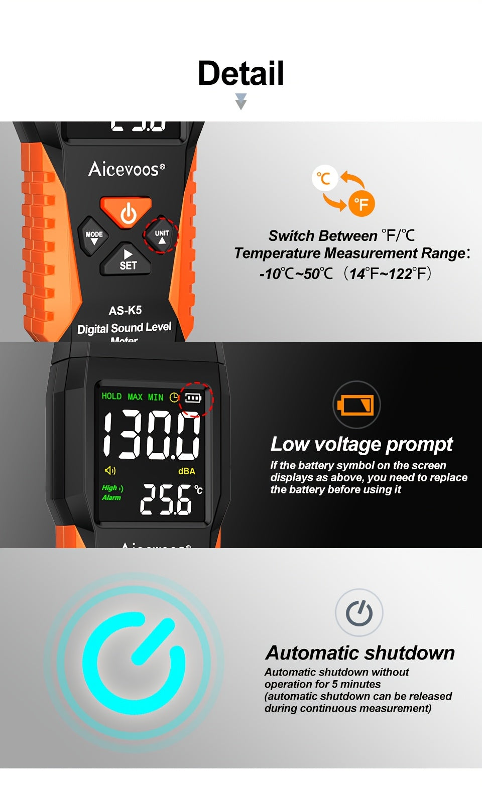 Draagbare digitale geluidsmeter – 30 tot 130 dB