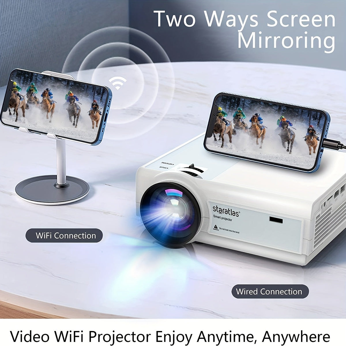 Draagbare native 1080p-projector met wifi en 4K-ondersteuning