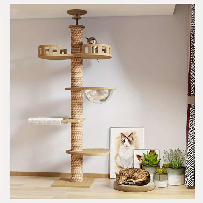 Moderne Multilevel Kattenboom van Grenenhout met Hangbed