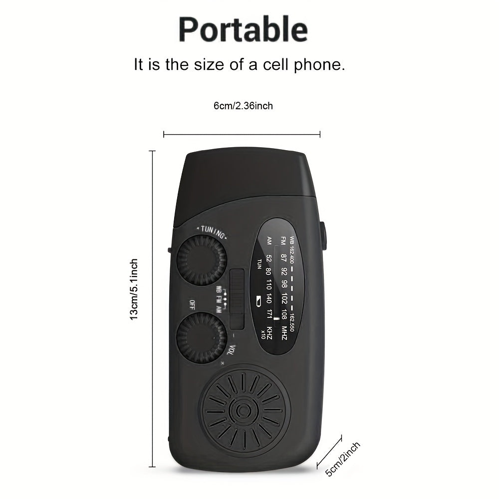 Noodradio met handslinger, zonnepaneel en 2000mAh-powerbank