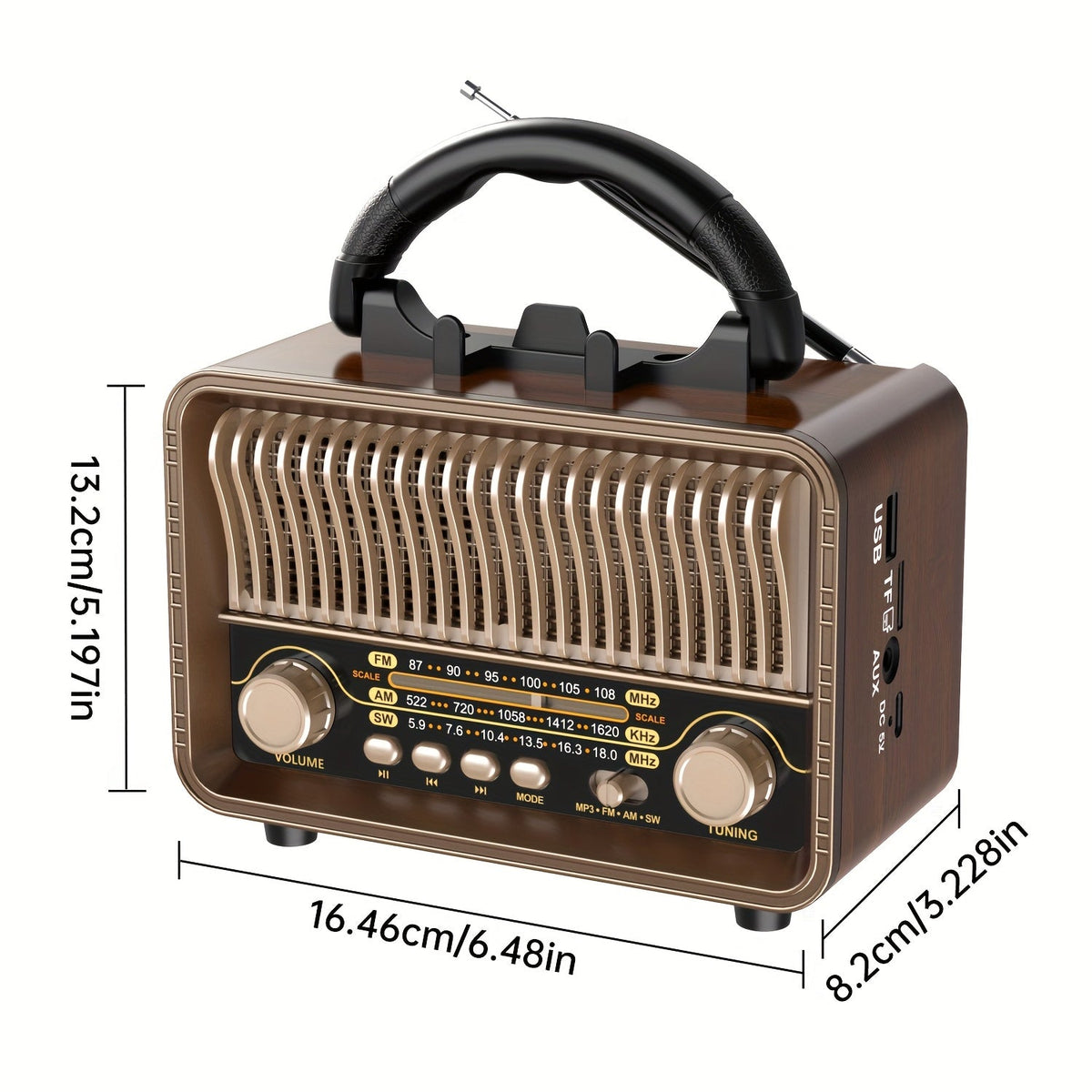 Draagbare retro radio met AM, FM en korte golf