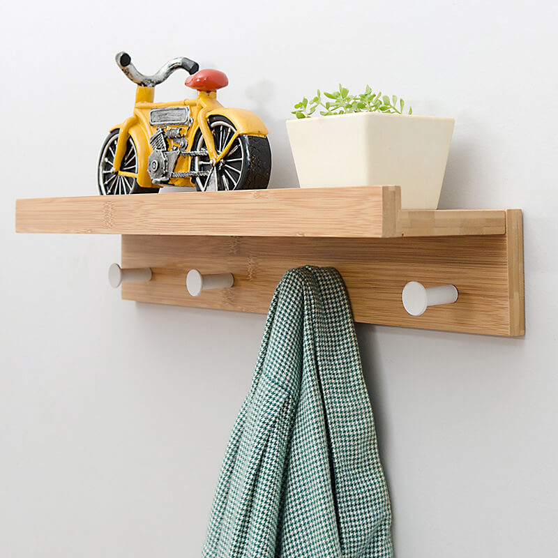 Bamboe wandplank - Zwevende plank met 2, 3 of 4 haken
