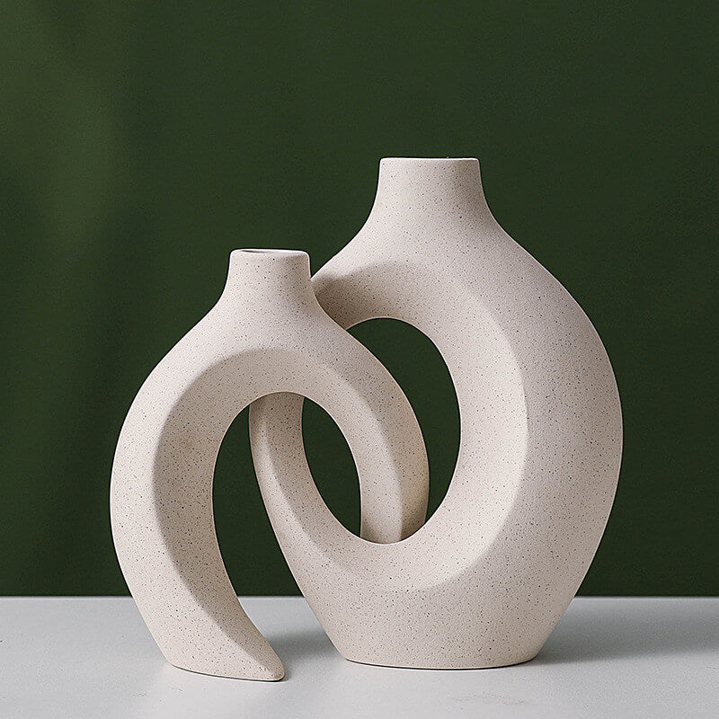 Witte keramische vazen - Sculpturale set van twee
