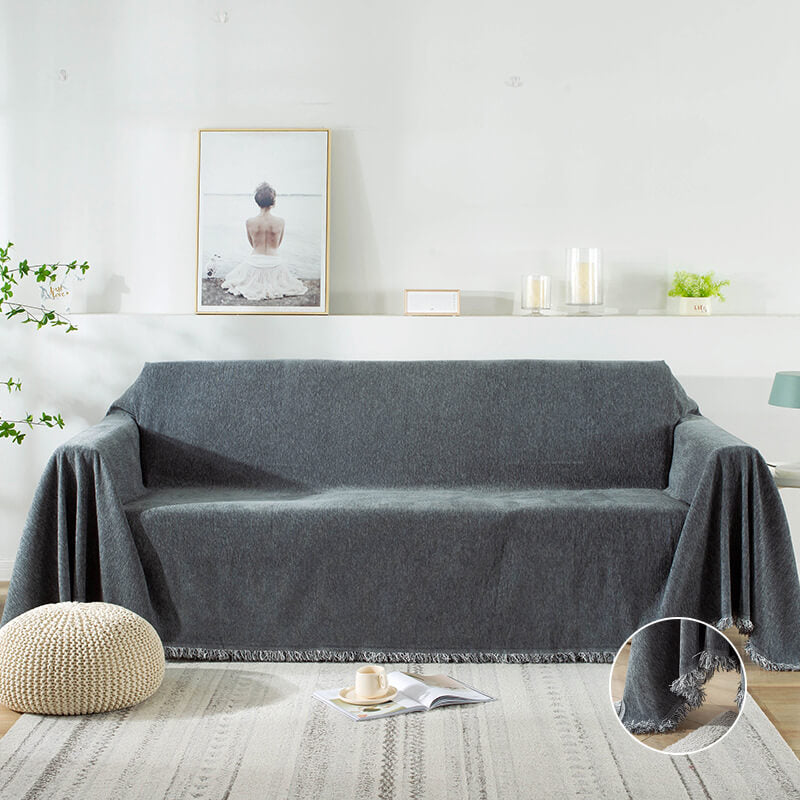 Chenille bankplaid - Stofwerende beschermer met kwastjes