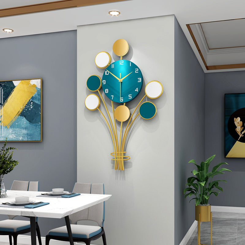 Ballon wandklok - Blauw en goud met stil uurwerk