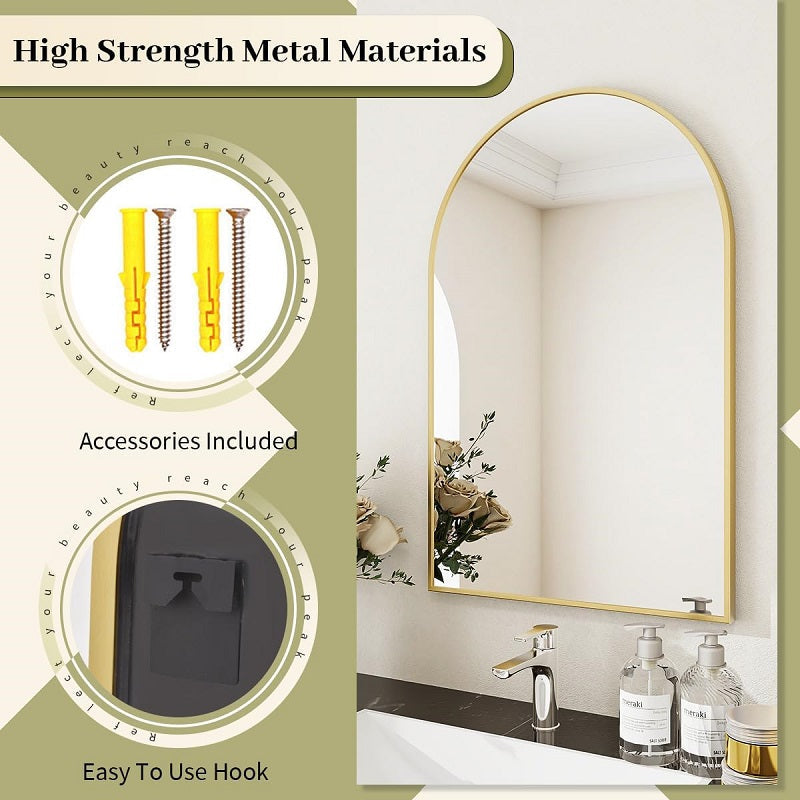 Boogvormige wandspiegel - Aluminium frame en gehard glas
