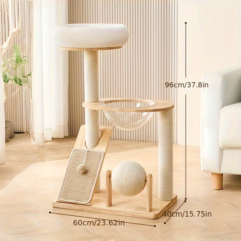 Houten Kattenboom met Ruimtecapsule, Condo en Krabpalen