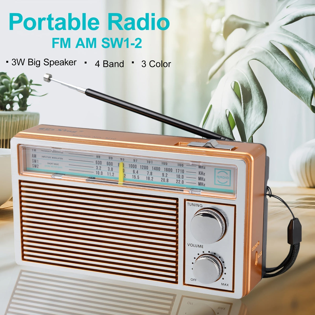 Draagbare retro radio met AM, FM en korte golf