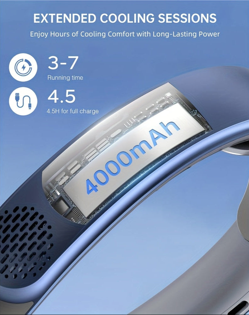 Oplaadbare nekventilator met LED-display en drie snelheden