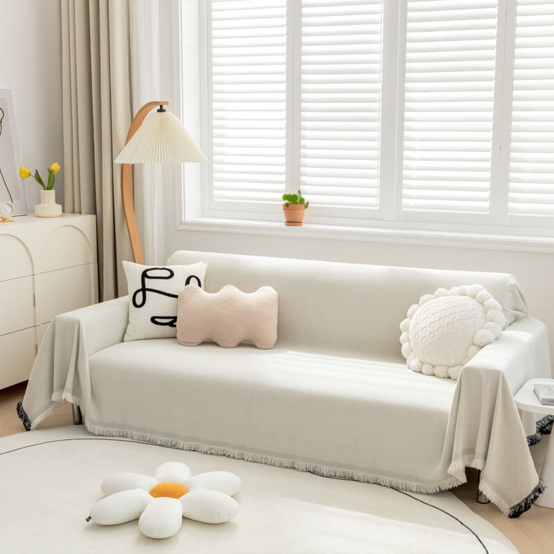 Chenille bankplaid - Stofwerende beschermer met kwastjes